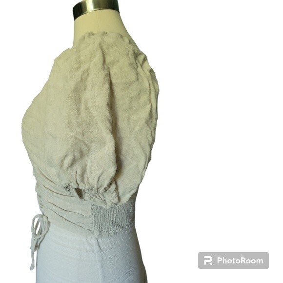 WILD FABLE CROPPED RUNCHED LINEN TOP - M - Picture 5 of 12